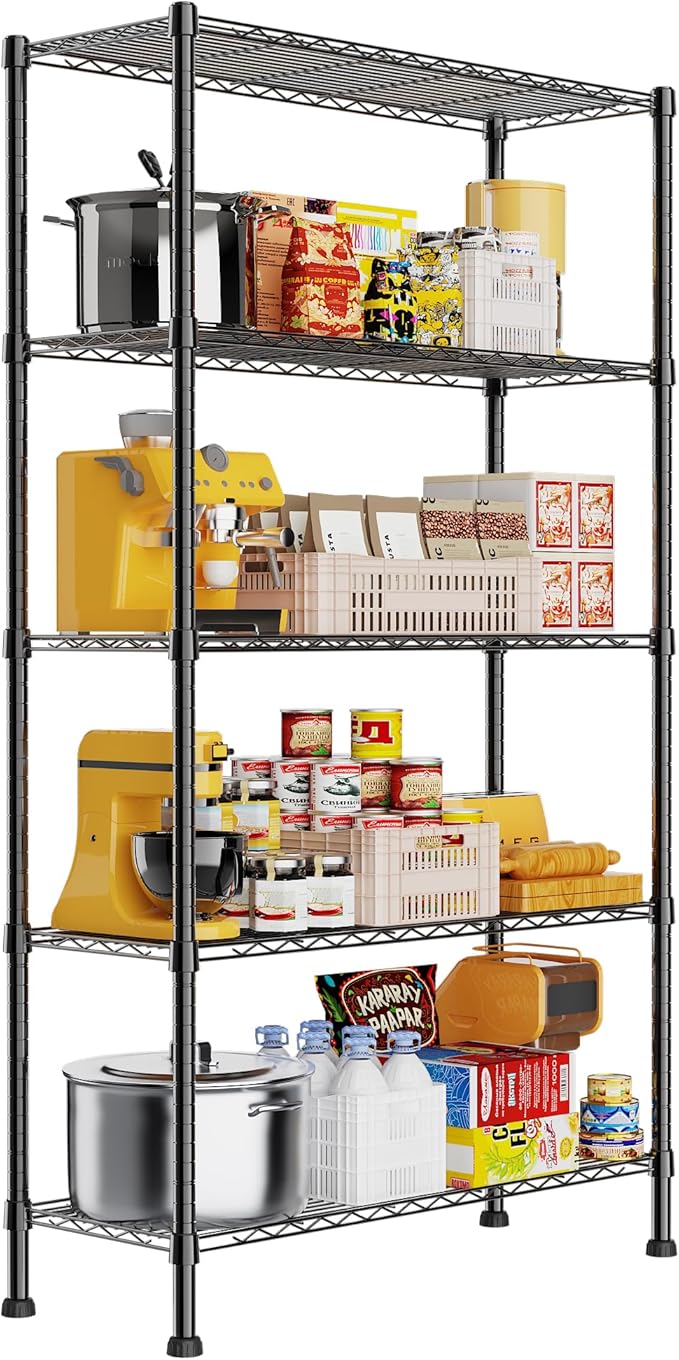 REGILLER 5-Wire Shelving Metal Storage Rack Adjustable Shelves,Standing Storage Shelf Units for Laundry Bathroom Kitchen Pantry Closet(Black,14.1" D x 36.1" W x 71.5" H)