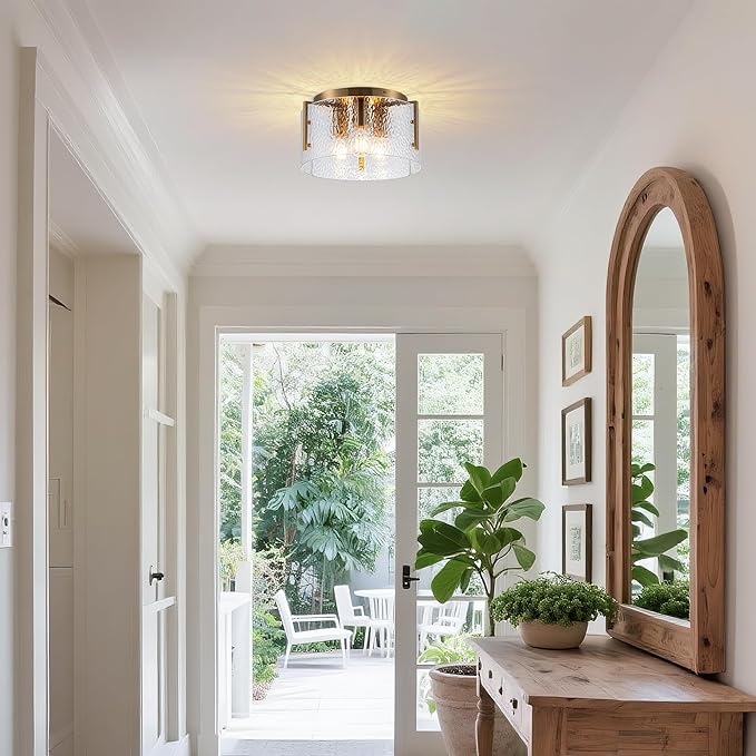 MAYNA Modern Gold Ceiling Light Fixture, 3-Light Hallway Light Fixtures Ceiling Mount, Dimmable Foyer Kitchen Lighting Fixtures for Bedroom Bathroom Dining Room Laundry Room Entryway