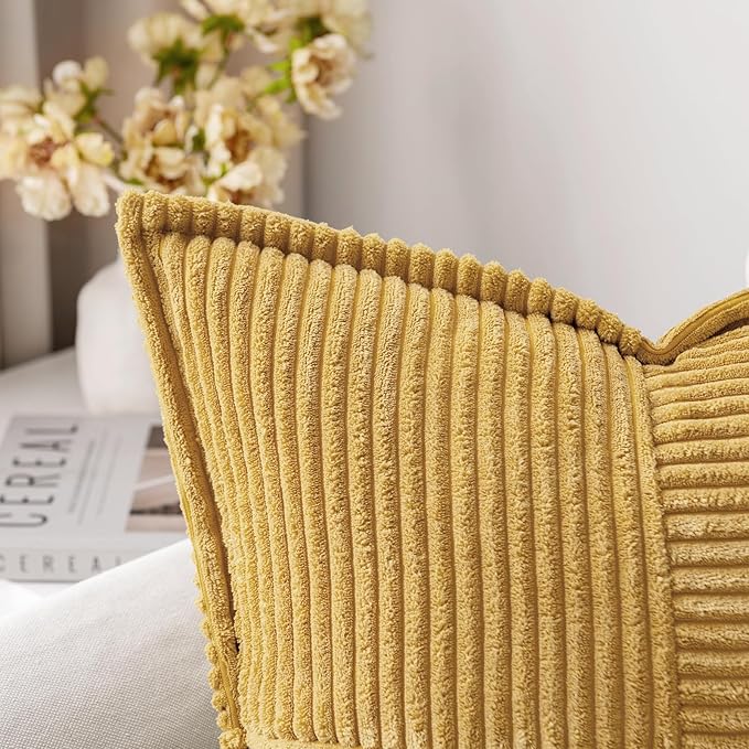 MIULEE Decorative Throw Pillow Covers for Couch Bed Livingroom 20x20 Inch Set of 2 Gold Boho Accent Throw Pllows Broadside Striped Patchwork Soft Corduroy Summer Pillowcases