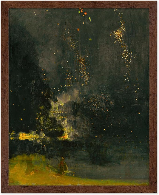Poster Master Vintage Nocturne in Black and Gold Painting Poster - Retro The Falling Rocket Print - Abstract Art - Moody Art - Landscape Art - Office or Living Room Decor, 11x14 Brown Framed