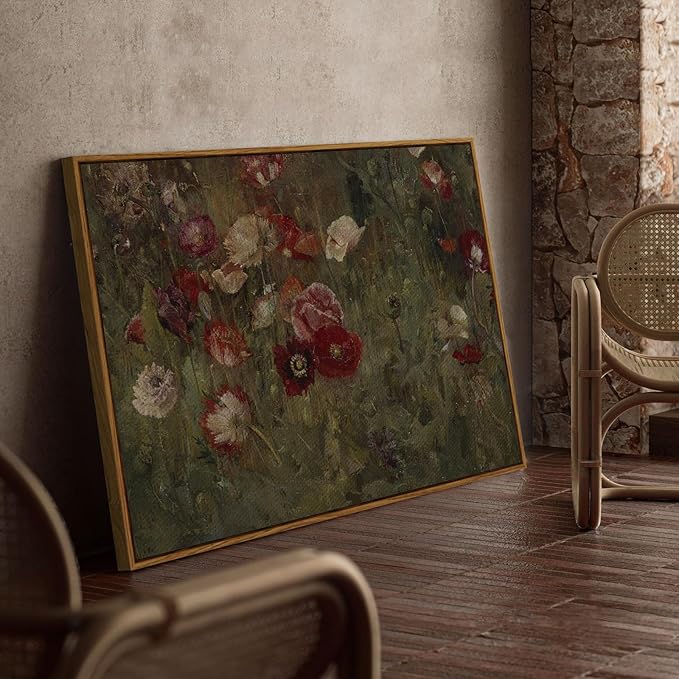 InSimSea Framed Canvas Wall Art Vintage Decor, Flowers Canvas Wall Art Modern Farmhouse Decor, Botanical Wall Art Painting for Office, Bedroom Bathroom Office home Decor, 24"x36"