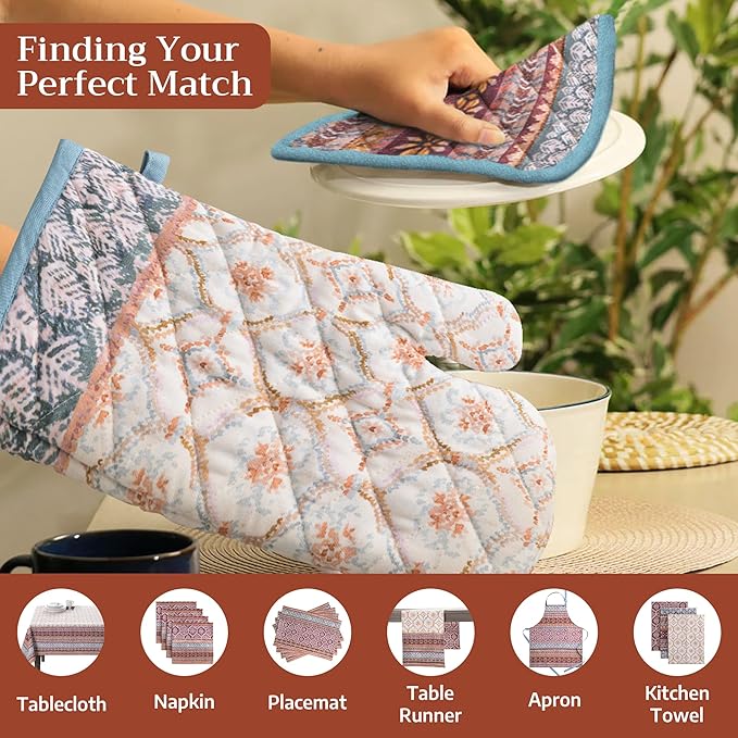 Maison d' Hermine Pot Holders Set 100% Cotton Heat Resistant Potholders 8" x 8" Hot Pads with Loop for Thanksgiving Christmas Decorations BBQ Cooking Baking Handling Hot Pans (Pack of 2, Fair Isle)