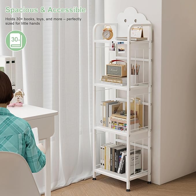 UMDONX 4-Tier Cloud Kids Bookshelf, Cute Nursery Bookcase & Toy Storage Organizer for Toddlers, Bedroom & Playroom, White