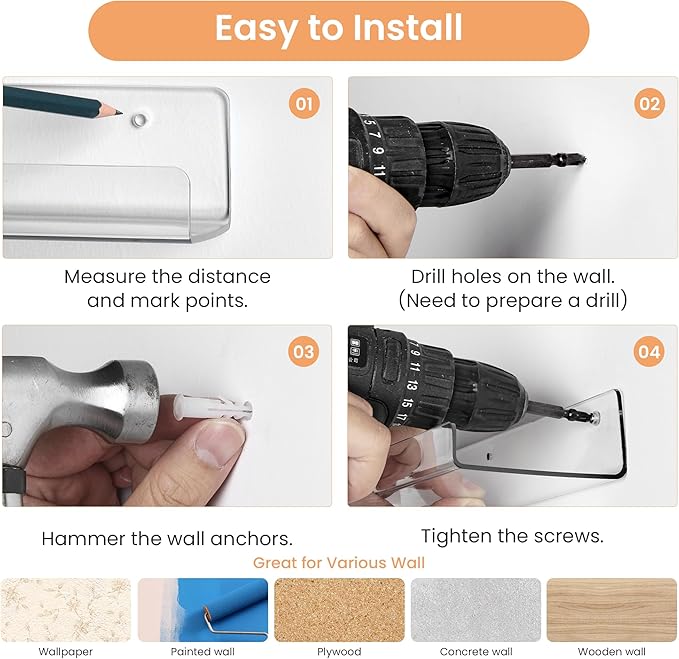 upsimples 2 Pack 35.5x5.5 Inches Acrylic Shelves for Wall Storage, Floating Bookshelves for Kids, Display Shelf Organizer for Bathroom, Bedroom, Living Room, Kitchen, Clear