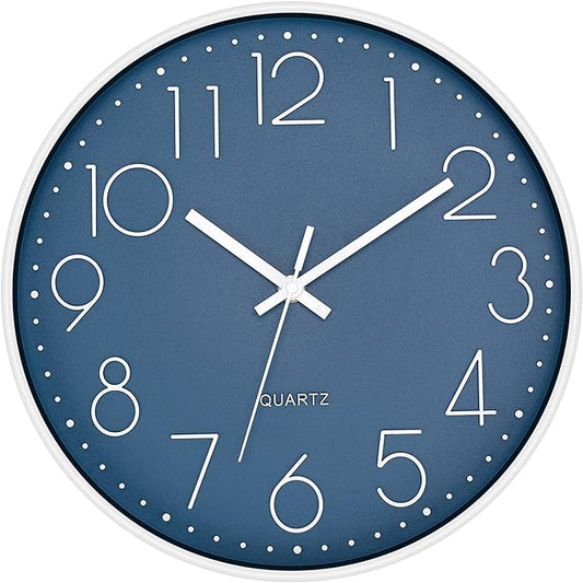 Foxtop 14 Inch Wall Clock Large Silent Non-Ticking Battery Operated Round Quartz Modern Wall Clock Decorative for Office Living Room Bedroom Kitchen Home (Cerulean)
