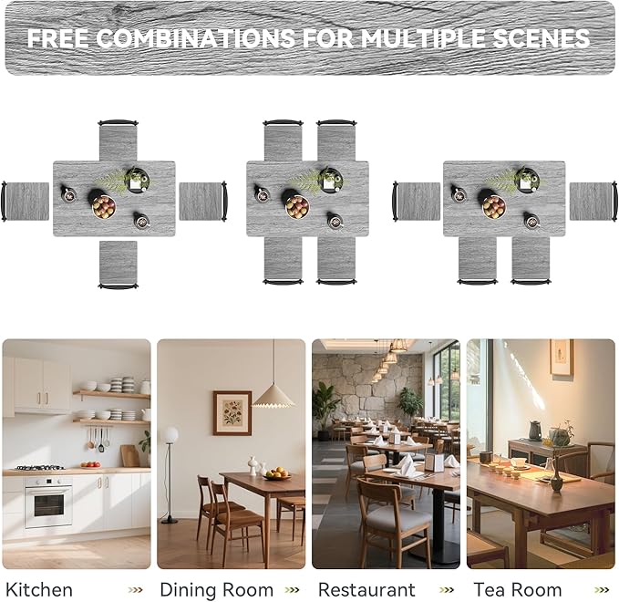 5 Piece Dining Table Set, Wood Kitchen Table and Chairs for Small Space,Breakfast Nook,Easy Assembly,Grey