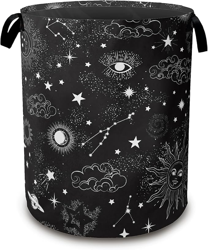 Mystical Sky Collapsible Laundry Baskets,Sun Stars Laundry Hamper,Storage Basket with Handles for Bathroom Bedroom College Dormitory Living Room Nursery Organizer 16"x20"