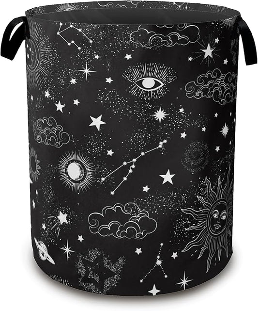 Mystical Sky Collapsible Laundry Baskets,Sun Stars Laundry Hamper,Storage Basket with Handles for Bathroom Bedroom College Dormitory Living Room Nursery Organizer 16"x20"