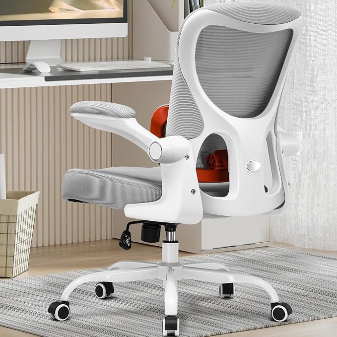 GTRACING Office Chair Ergonomic Desk Chair with 3D Adaptive Lumbar Support, High Back Home Mesh Chair with Flip-Up Arms, Swivel Rolling Computer Seating for Long Desk Work (Gray)
