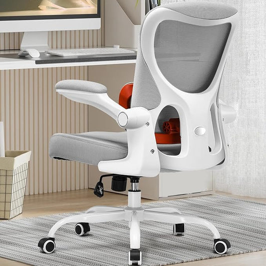 GTRACING Office Chair Ergonomic Desk Chair with 3D Adaptive Lumbar Support, High Back Home Mesh Chair with Flip-Up Arms, Swivel Rolling Computer Seating for Long Desk Work (Gray)