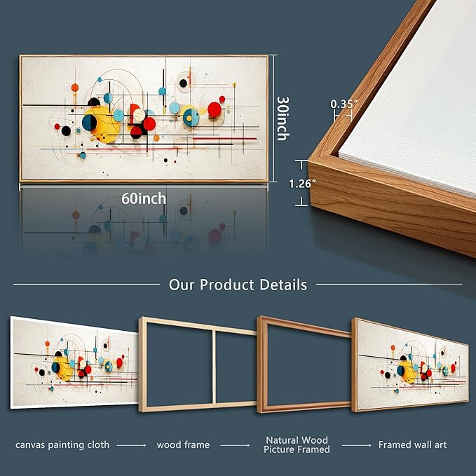 hyidecorart Wall Art For Living Room Large Wood Framed Decorations For Bedroom Room Modern Office Wall Decor Color line Abstract Wall Painting Mural Canvas Prints Pictures Artwork Home Decor