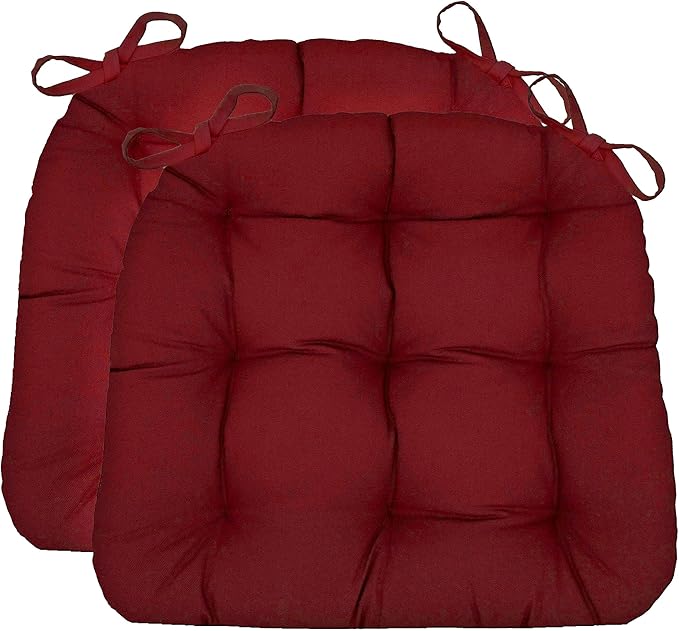Barnett Home Decor Dining Chair Cushions with Ties – Size Small 15 x 17 - Latex Foam Fill, 100% Cotton, Machine Washable Chair Pads for Kitchen Chairs, Made in USA (Cotton Duck Wine/Pack of 2)