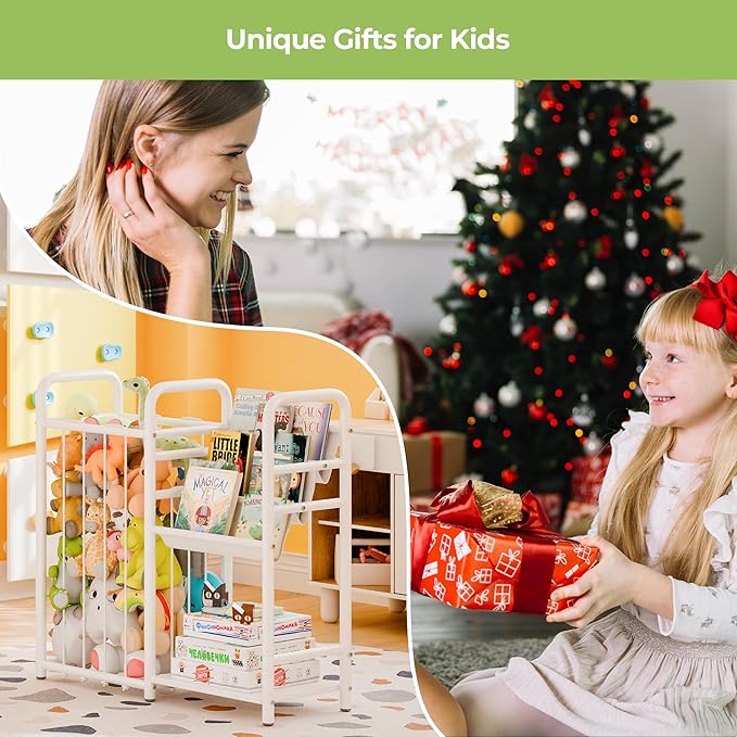 GRANNY SAYS 3 Tier Kids Bookshelf and Toy Storage, Stuffed Animal Storage with Kids Bookshelf, Kids Toy Storage Organizer with Elastic Cord, Book Shelf for Kids Rooms, Nursery, Playroom, Bedroom