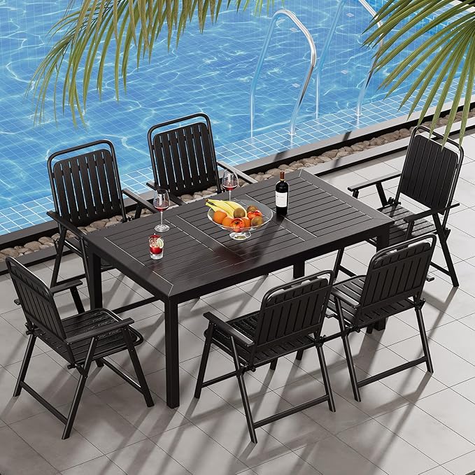 ZZV Outdoor Dining Table for 6-Person Rectangle Indoor Outdoor Table with Wood-Like Surface, Weather-Resistant Outside Dining Table for Patio Lawn Garden Backyard, 35" D x 63" W x 29" H, Black