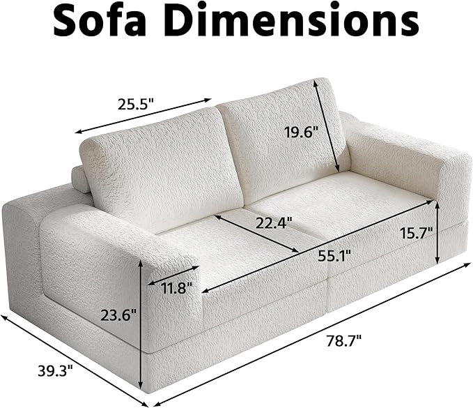 Cloud Modular Sectional Sofa, DIY Combination Modular Couch for Living Room, Unique Knitted Fabric Love Seat Couches with 2 Pillows, 2 Seater Comfy Sectional Couch with No Assembly (Beige)