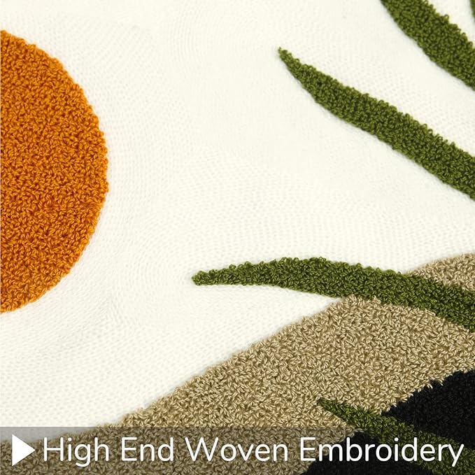 Merrycolor Boho Decorative Throw Pillow Covers Abstract Tufted Mid Century Modern Throw Pillows Leaf Sun Aesthetic Textured Pillow Cover Green Decorative Throw Pillows for Bed Couch Sofa,18x18