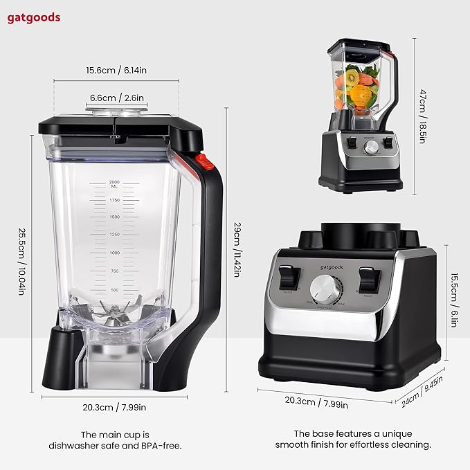 72 Oz Large Blender - 2200W Professional, High Speed Commercial Blender, Variable Speed, Self-Cleaning, Dishwasher Safe