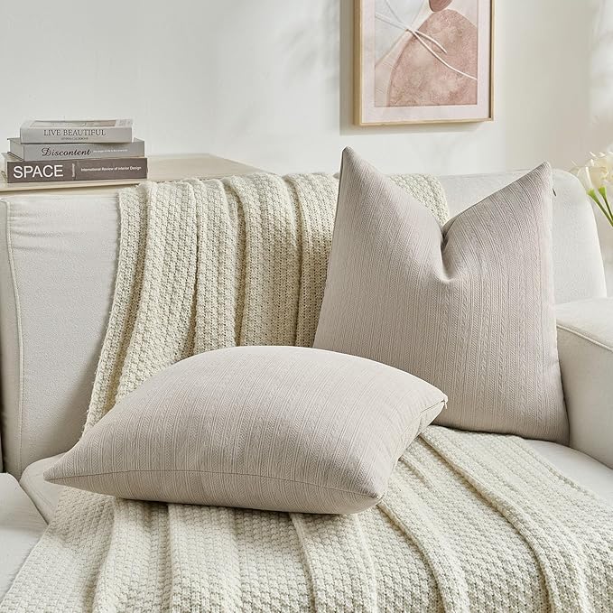 FUTEI Oatmeal Decorative Throw Pillow Covers 12x20 Inch Set of 2,Soft Cozy Wheat Ear Striped Patterns Lumbar Pillow Cases,Modern Home Decor for Couch Bed Living Room