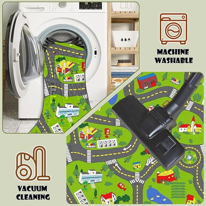 Non-Slip Town City Road Map Playmat for Boys, Perfect for Playroom and Bedroom, Car Track Mat - 4'11" x 3'3"(Rectangular)