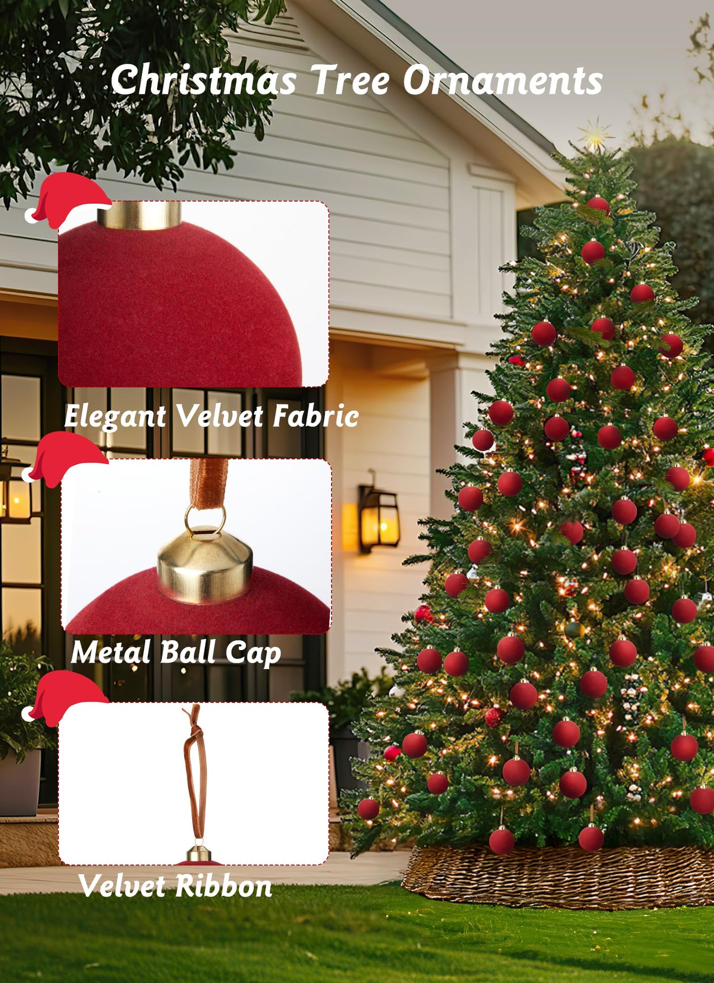 Brightown 15 Pcs Red Velvet Christmas Balls, 3.15 Inch Velvet Ornaments for Christmas Tree, Christma Tree Flocked Ornaments Balls for Family Holiday Wedding Party Xmas Hanging Decoration