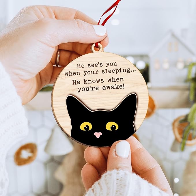 Black Cat Ornament - Black Cat Ornaments for Christmas Tree, for cat Lovers, Unique Funny Kitty Décors, Specialty 2025 Christmas Tree Ornaments, Ideal for Festivity