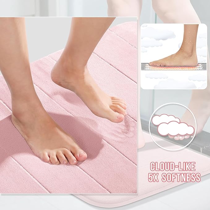Yimobra Pink Bath Mat 24x17 Inch, Super Soft Absorbent Memory Foam Bathroom Rug Non Slip, Quick Dry, Machine Washable Floor Carpet for Tub Shower, Home Decor Accessories