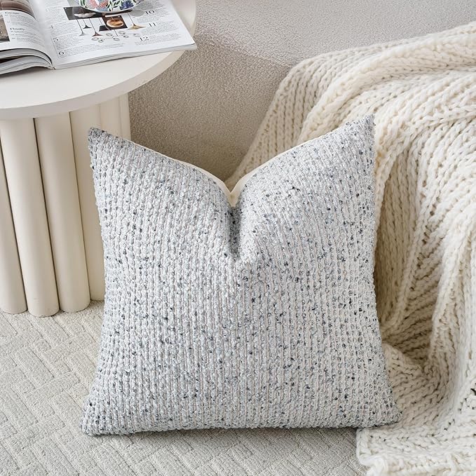 Striped Throw Pillow Covers 24x24 Set of 2 Blue Textured Boucle Chic Morden Boho Accent Farmhouse Square Decorative Couch Pillow Covers for Home Decor Bed Sofa Living Room