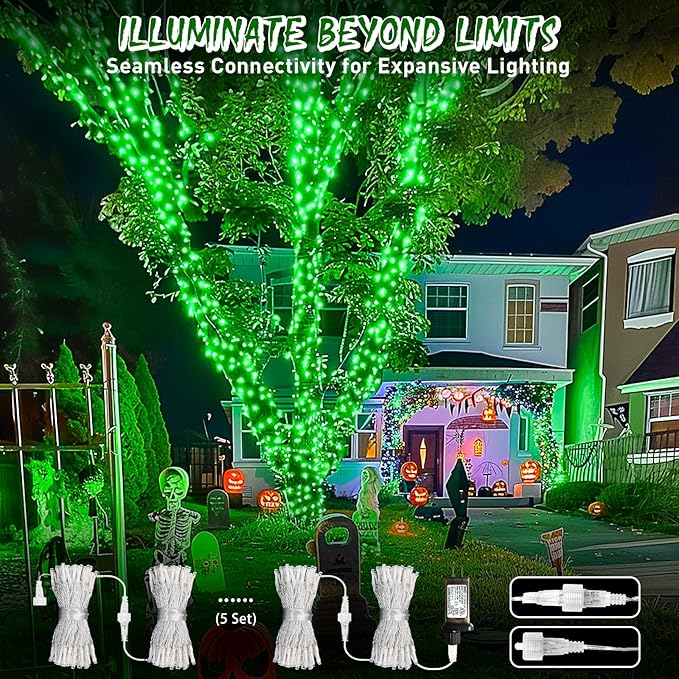 JMEXSUSS Green String Lights Indoor Plug in,150 LED Connectable Green Christmas Lights Outdoor, 59ft 8 Modes Halloween String Light for Bedroom Room Party Christmas Tree Halloween Decor
