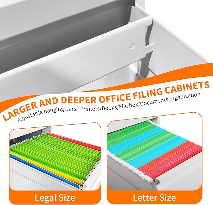 Metal File Cabinet with Drawer Heavy Duty Locking File Cabinets Home Office Steel Filing Cabinet Vertical File Cabinets for Legal/Letter Size File,Assembly Required