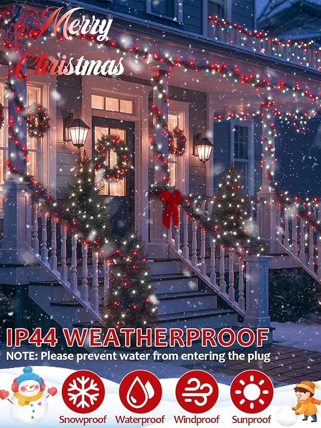 Voice Controlled Smart Christmas String Lights, 75.8ft 200 LED Extendable Fairy Lights with 7 Voice Commands, 12 Modes & Timer, Waterproof Christmas Decorations for Party Tree Garden (Red and White)