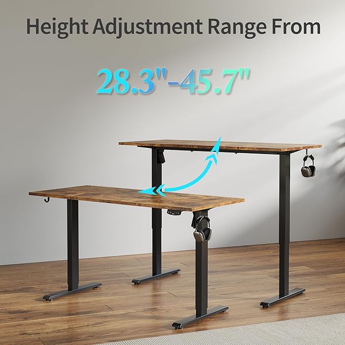Agilestic Electric Standing Desk, 55 x 24 Inches Height Adjustable Desk, Sit Stand up for Work Office Home, Ergonomic Rising Computer Table with Memory Preset, Rustic Brown