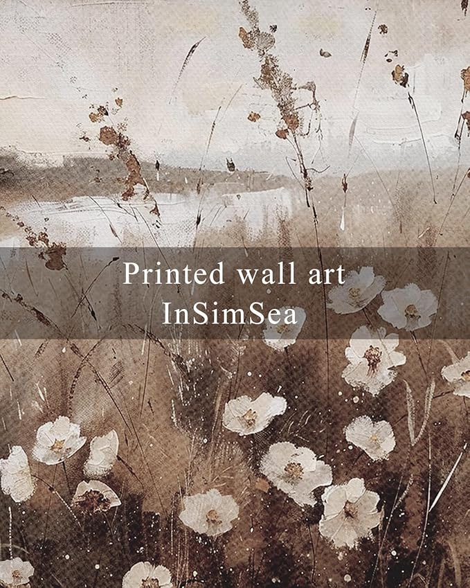 InSimSea Framed Wall Art for Living Room Landscape Canvas Wall Decor Meadow with Flowers Vintage Paintings Classical Wildflower Field Scene Boho Floral Pictures Decor Gifts for Bathroom Bedroom 8x10in