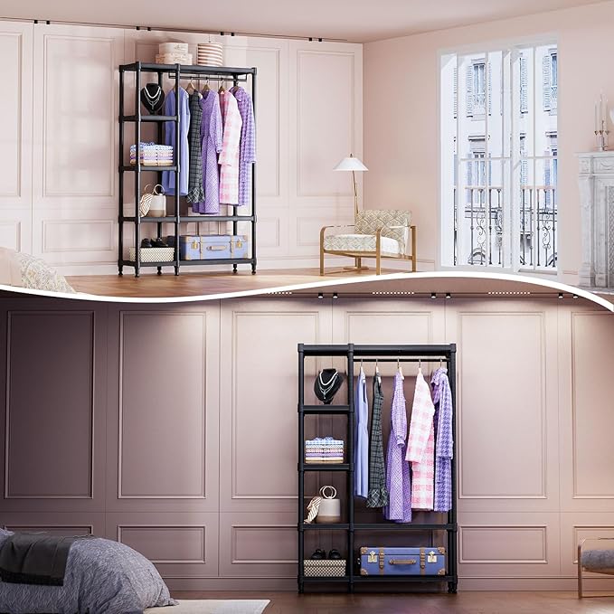 IZEUK Heavy Duty Garment Rack, Closet Organizer and Clothes Rack for Hanging Clothes with 1 Hang Rods, Freestanding Adjustable Metal Wardrobe, 15.4" D x 35" W x 71.5" H, Max Load 1000LBS, Black