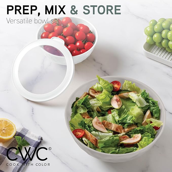 COOK WITH COLOR Mixing Bowls with Lids - 12 Piece Plastic Nesting Bowls Set includes 6 Prep Bowls and 6 Lids, Diamond Design - Microwave Safe (Mint)