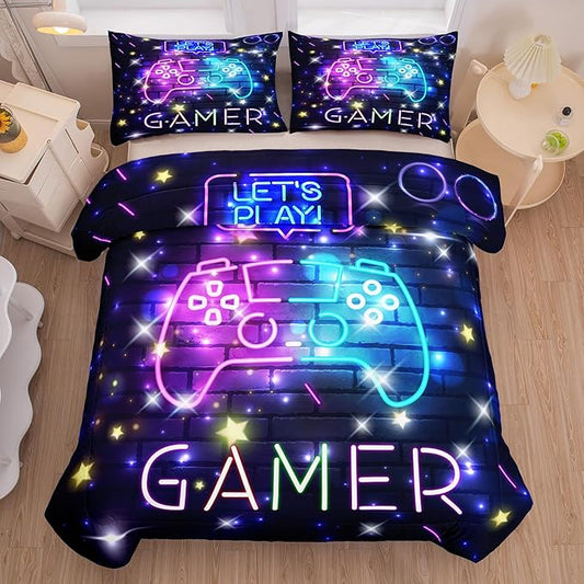 Tailor Shop Gaming Comforter Set, Full Size for Boys, Bedding Set with 2 Pillowcases