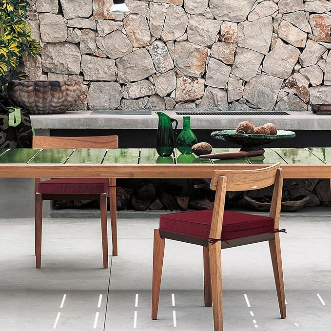 Sunbrella Square Corner Seat Cushions, 19" x 19" x 3", Set of 4, Indoor Outdoor Water Repellent Universal Chair Pads with Ties for Patio Furniture, Garden Dining Chairs, Spectrum Ruby