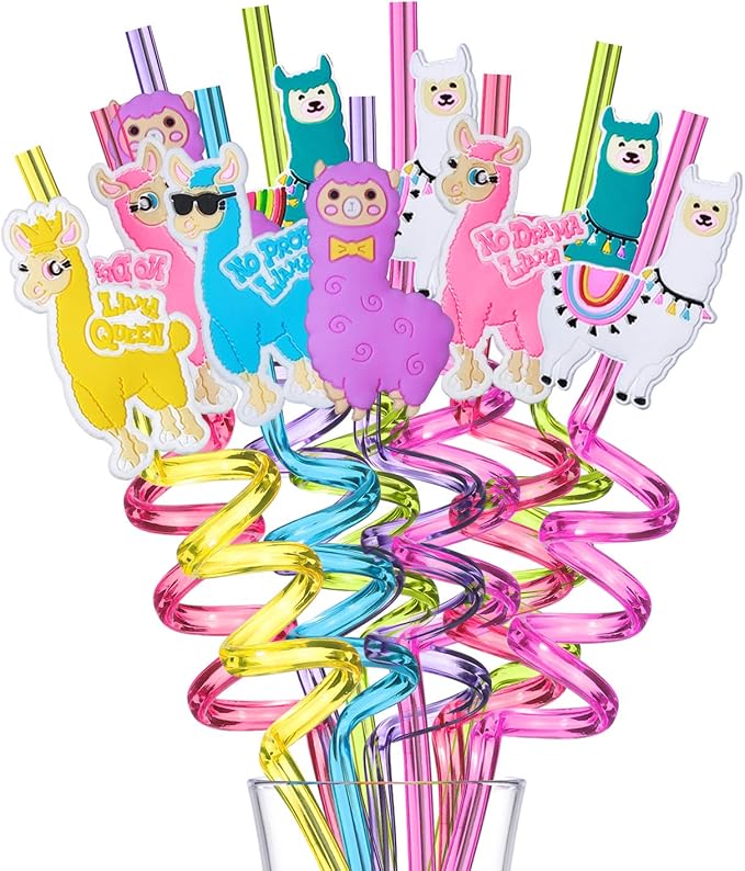 24 LLama Straws Party Favors for LLama Birthday Party Supplies with 2 Cleaning Brush