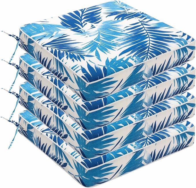 Outdoor Chair Cushions 19 x 19 Inch Set of 4 Water Resistant Seat Cushions with Ties, Outdoor Cushions for Patio Furniture with 3-Year Fade Resistant