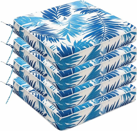 Outdoor Chair Cushions 19 x 19 Inch Set of 4 Water Resistant Seat Cushions with Ties, Outdoor Cushions for Patio Furniture with 3-Year Fade Resistant