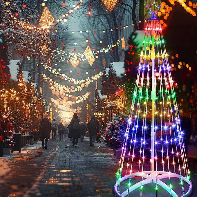 1 Pack 9FT Christmas LED Cone Tree Lights 24 Modes Color Changing with Timer Foldable Lighted Trees Waterproof Outdoor String Lights Holiday Decor for Christmas New Year Xmas Decorations