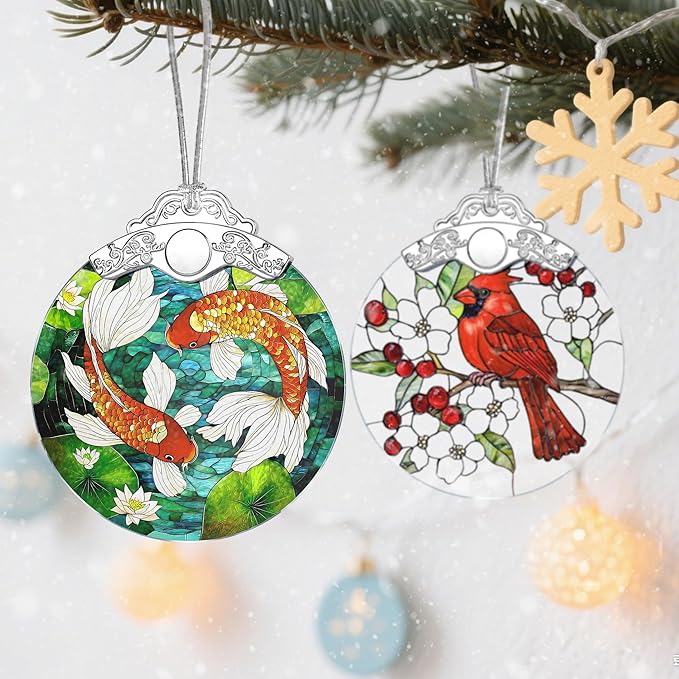 Koi Fish Stained Glass Ornament - Christmas Decorations for Tree | Christmas Ornaments | Koi Fish Art Decor – Holiday Party Gifts | Xmas Gifts | Gift Exchange | Gift Idea