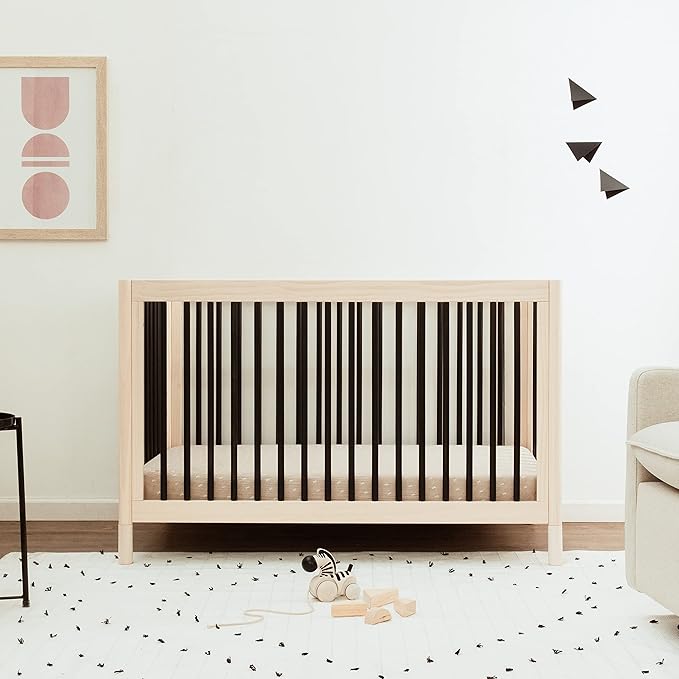 Babyletto Gelato 4-in-1 Convertible Crib with Toddler Bed Conversion in Washed Natural and Black, Greenguard Gold Certified