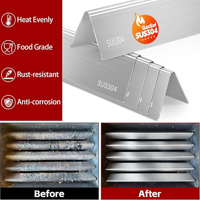 GasSaf 7539 for Weber Genesis Flavorizer Bars 24.5", SUS304 Bars for Genesis 300 Grill Parts, E-310 E-320 S-310 S-320, EP/CEP 310 & 320 Gas Grills(Side-Knob 2007-2010), Heat Plates for Weber 7540