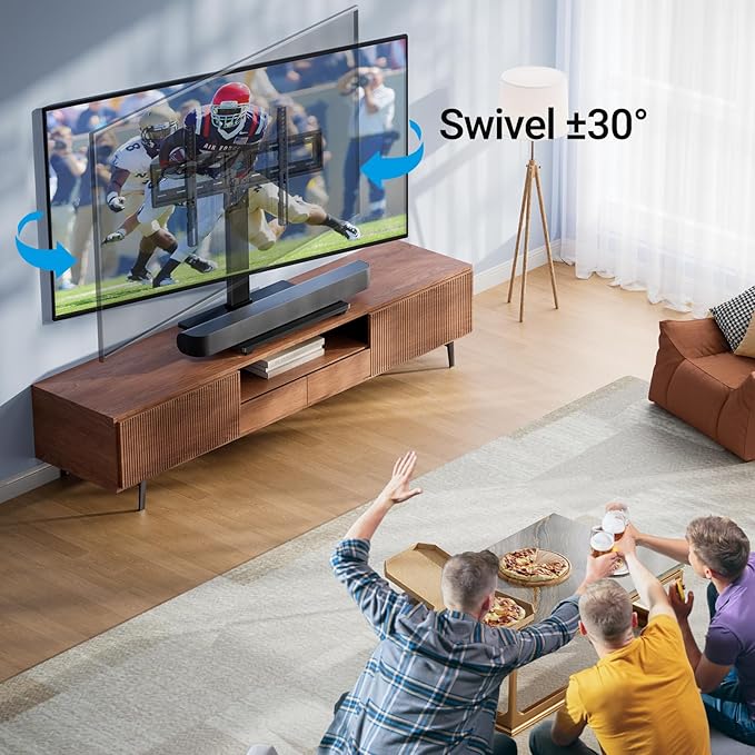 PERLESMITH Universal Swivel TV Stand Base, Table Top TV Stand for 37-75 inch LCD LED TVs, Height Adjustable TV Mount Stand with Tempered Glass Base, VESA 600x400mm, Holds up to 99lbs, PSTVS13