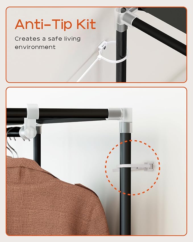 Portable Closet, 66.9 Inch Large Capacity Wardrobe Closet with Cover, Clothes Storage Organizer with Shelves and 4 Hanging Rods, Easy to Assembly, Black PCT204B01