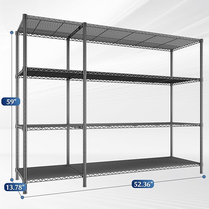 52.36''W Storage Shelves Metal Shelving Unit Load 1120LBS 4 Tier Wire Shelving for Storage Rack Adjustable Garage ShelvingGHeavy Duty for Pantry Kitchen Garage,52.36Wx13.78Dx59H,2PCS