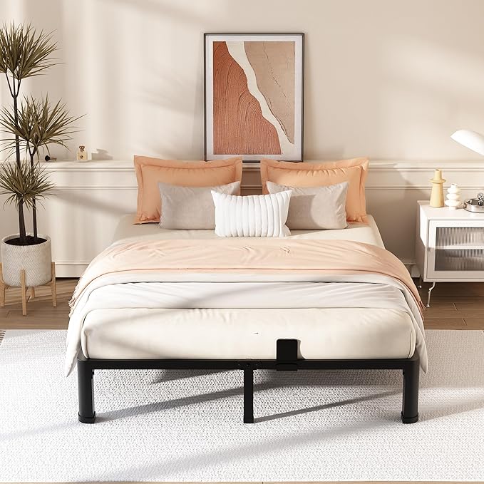 FUIOBYVV 10 Inch King Bed Frame with Rounded Corner and Headboard Hole Mattress Retainers 3500 LBS Metal Heavy Duty Steel Slats Support No Box Spring Needed Platform Noise Free Easy Assembly