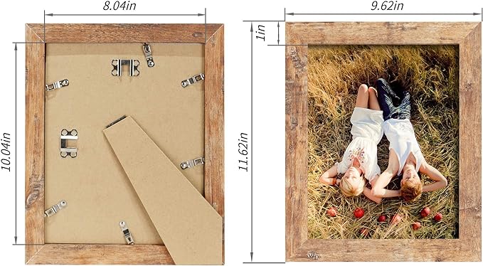 8x10 Picture Frame Set of 4, High Definition Real Glass Rustic Brown Frame, 8 x 10 Photo Frames for Desktop Display and Wall Mounting