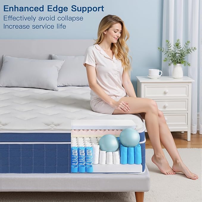 King Size Mattress 12 Inch, King Mattress in a Box, Hybrid Memory Foam Medium Firm Feel Individual Pocket Springs Matress, Breathable Fabric, Strong Edge Support, Fiberglass Free