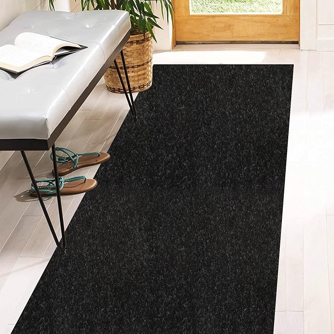 3' x 70' Runner Rugs with Rubber Backing, Indoor Outdoor Utility Carpet Runner Rugs, Black, Can Be Used as Aisle for The RV and Boat, Laundry Room and Balcony